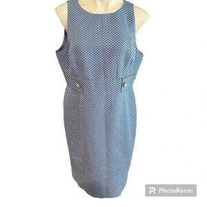 TAHARI-LEVINE Periwinkle Blue/White Sleeveless Sheath Dress